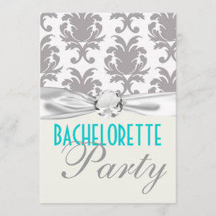 Invitation aqua bleu gris argenté gr damask bachelorette part