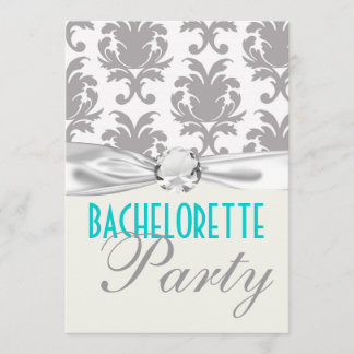 Invitation aqua bleu gris argenté gr damask bachelorette part