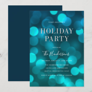Invitation Aqua Blue Bokeh Lights Faux SI Lver Fête