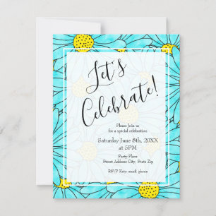 Invitation Aqua Blue Daisy Abastract Motif