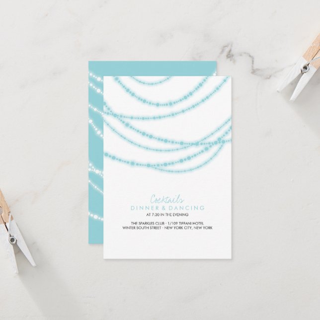 Invitation Aqua Blue élégant brillant scintillant Mariage cla (Devant/Arrière en situation)