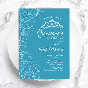 Invitation Aqua Blue Floral Quinceanera Party