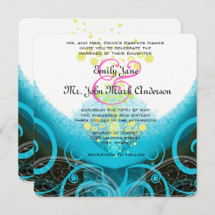 Invitation Aqua Blue Fuchsia Calla Lily Mariage