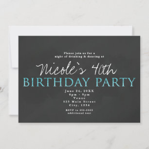 Invitation Aqua Blue & Grey N'importe quel âge Anniversaire F
