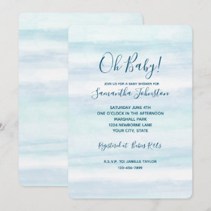 Invitation Aqua Blue Mint White Watercolor Stripes Ombre