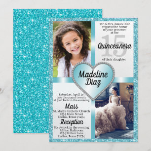 Invitation Aqua Blue Quinceañera 15 Cumpleaños