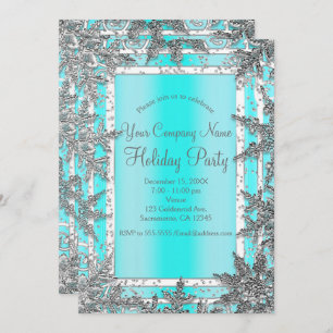 Invitation Aqua Blue & Silver Winter Snowflakes Élégante fête