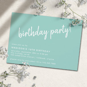 Invitation Aqua Blue Turquoise Script Décontracté Tout âge An