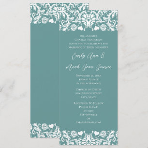 Invitation Aqua Blue Vintage Modern Mariage damassé Invitatio