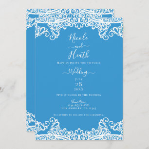 Invitation Aqua Blue & White Lace Mariage élégant