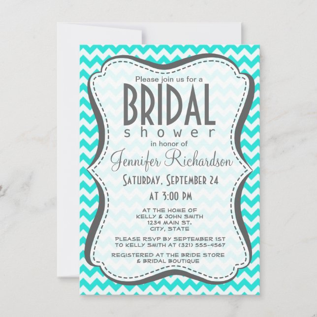 Invitation Aqua Color Chevron; zig zag (Devant)