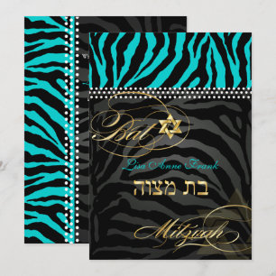 Invitation Aqua couleur Bat mitzvah/DO-IT-YOURSELF Zèbre PixD