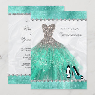 Invitation Aqua Diamond Sparkle Parties scintillant Quinceañe