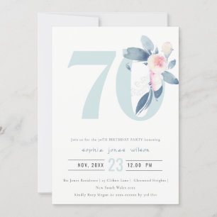 INVITATION AQUA DOUX BLEU BLEU FLORAL 70E TOUT ÂGE ANNIVERSAI