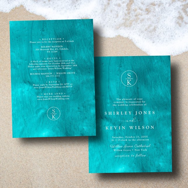 Invitation Aqua Elegance Turquoise & Turquoise Mariage Aquare (Créateur téléchargé)