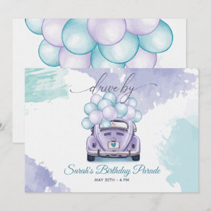 Invitation Aqua et Lilac Surprise DriveBy Anniversaire