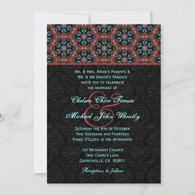 Invitation Aqua et Noir Mariage Monogramme moderne H664 (Devant)