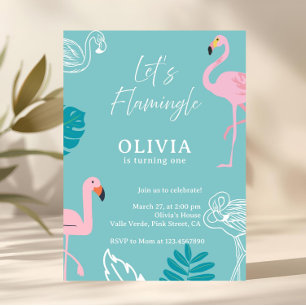 Invitation Aqua & Flamant Rose Tropical Anniversaire