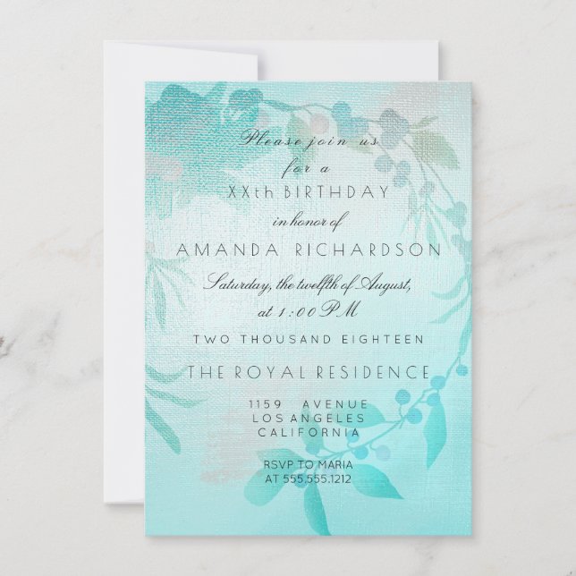 Invitation Aqua Floral Peach Kraft Anniversaire (Devant)