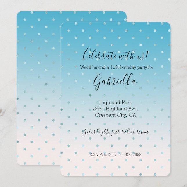 Invitation Aqua Glam Dots Ombre      (Devant / Derrière)