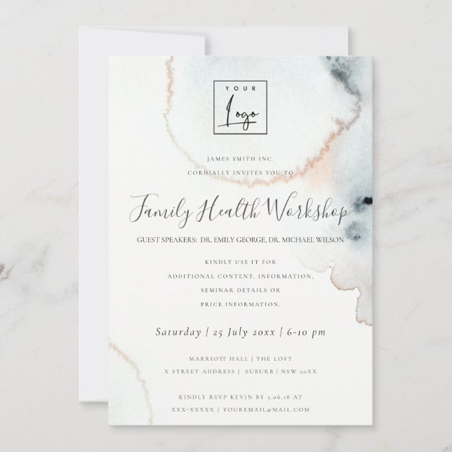 INVITATION AQUA GOLD WATERCOLOR BRUSH STROKE ATELIER (Devant)