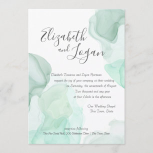 Invitation Aqua Green Watercolor Motion Mariage Abstrait
