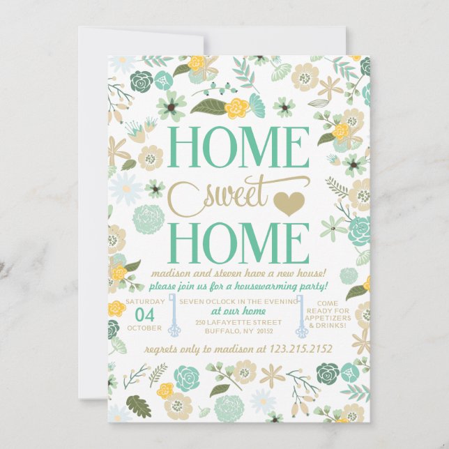 Invitation Aqua Home Sweet Home Home Housechauffe Party (Devant)