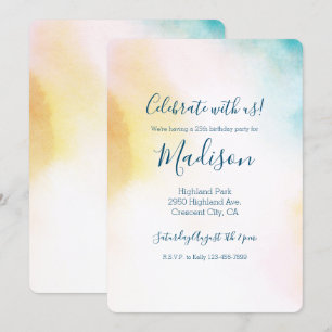 Invitation Aqua Jaune Or Blush Tie Dye Ombre