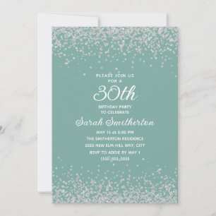 Invitation Aqua Menthe Argent Paillettes Diamant 30e Annivers