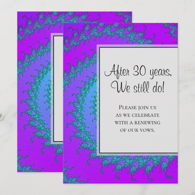 Invitation Aqua moderne et violet Motif fractal renouvellemen (Devant / Derrière)