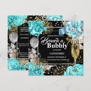 Invitation Aqua noir rose shabby chic parties scintillant bul