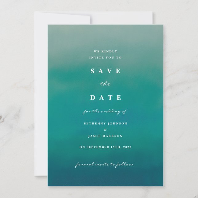 Invitation Aqua Ombre Boho Enregistrer l'invitation de la dat (Devant)