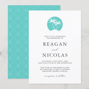 Invitation Aqua Palm Tree Logo Mariage tropical sur la plage