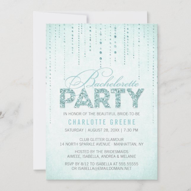 Invitation Aqua Parties scintillant Look Bachelorette Party I (Devant)