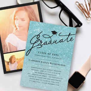 Invitation Aqua Parties scintillant Stylish Graduate Graduate