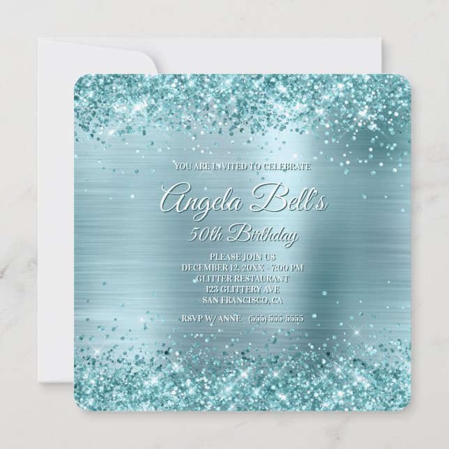 Invitation Aqua Parties scintillant Turquoise Pale Blue Foil  (Dos)