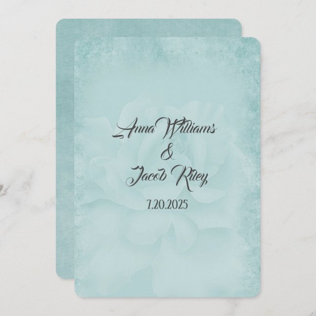 Invitation aqua pastel rose mariage arrière - plan (Devant / Derrière)