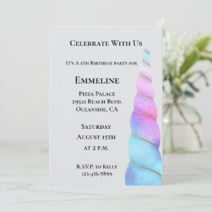 Invitation Aqua Pink Purple Unicorne Anniversaire