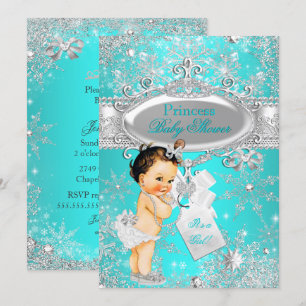 Invitation Aqua Princesse Bébé Hiver Merveilleux Fête Prénata