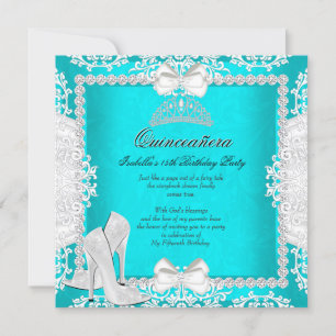Invitation Aqua Quinceanera 15e Anniversaire fête talons haut