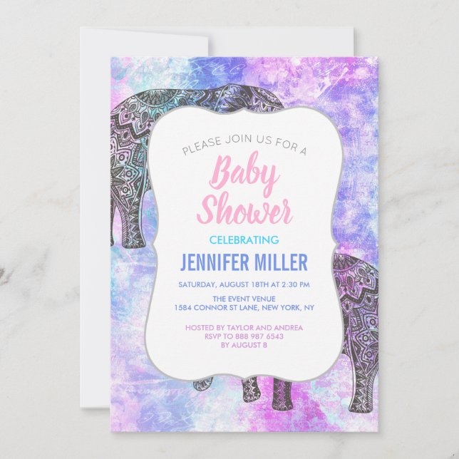 Invitation Aqua rose Black Elephant Bright Tribal             (Devant)