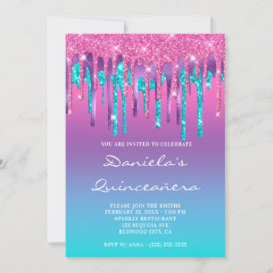 Invitation Aqua rose violet Turquoise goutte de Gradient Quin