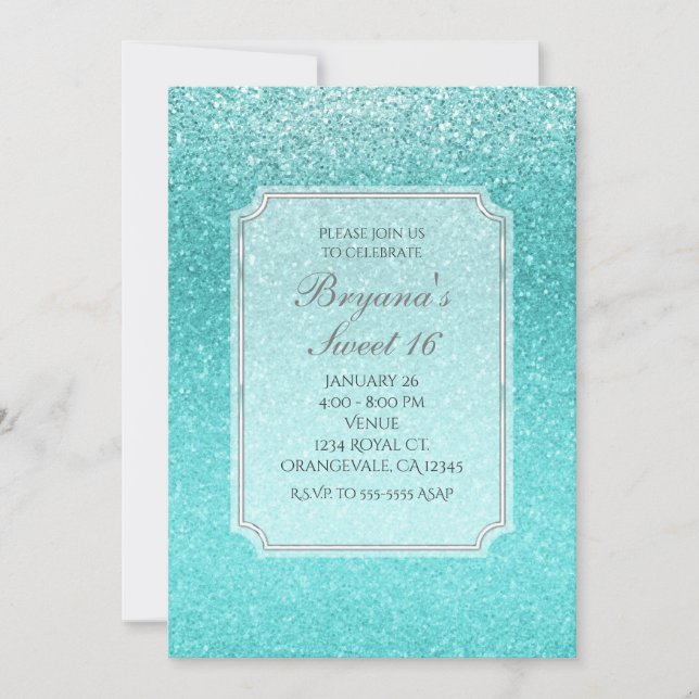 Invitation Aqua Sea Blue Parties scintillant Sparkle Party In (Devant)