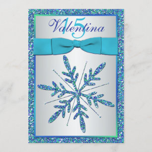 Invitation Aqua, Silver, Blue Snowflake Quinceanera Invitatio