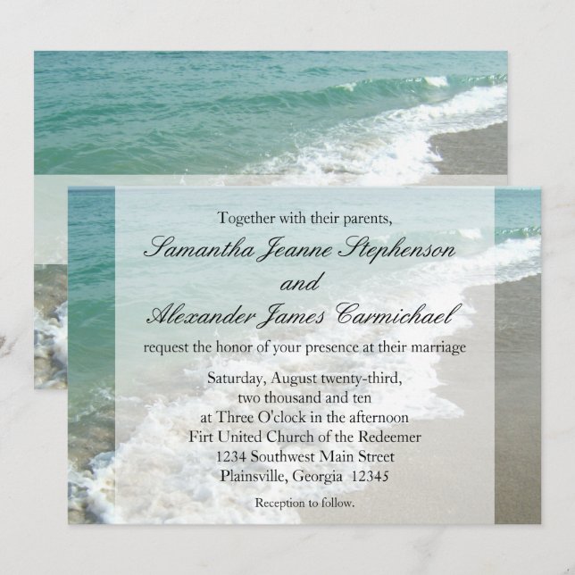 Invitation Aqua Surf Crashing Water Beach Destination Mariage (Devant / Derrière)