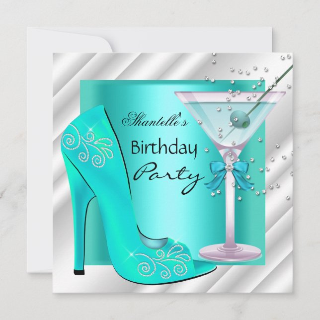 Invitation Aqua Turquoise Blue Martini fête d'anniversaire (Devant)