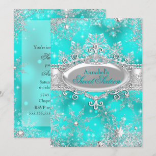 Invitation Aqua Turquoise Princess Winter Wonderland Sweet 16