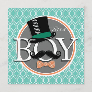Invitation Aqua Turquoise Retro Funny Boy Baby shower