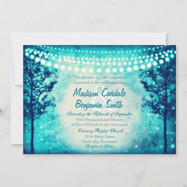 Invitation Aqua Turquoise Trees String Lights Mariage Invite (Devant)