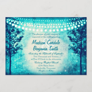 Invitation Aqua Turquoise Trees String Lights Mariage Invite